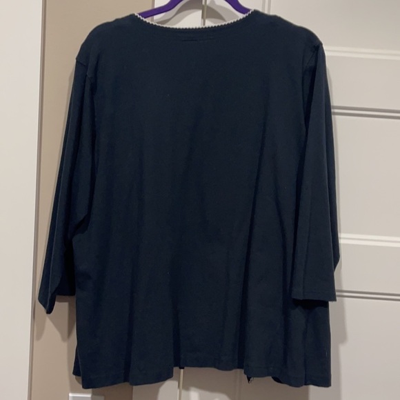 Denim&co 3/4 sleeve cardigan w/sleeveless top Black/White 1X excellent Condition - Picture 2 of 6